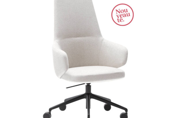 Fauteuil Swivel, présentant un design moderne avec une assise pivotante et un dossier ergonomique. Le fauteuil est conçu pour offrir confort et flexibilité dans les environnements de bureau avec son mécanisme de rotation fluide.